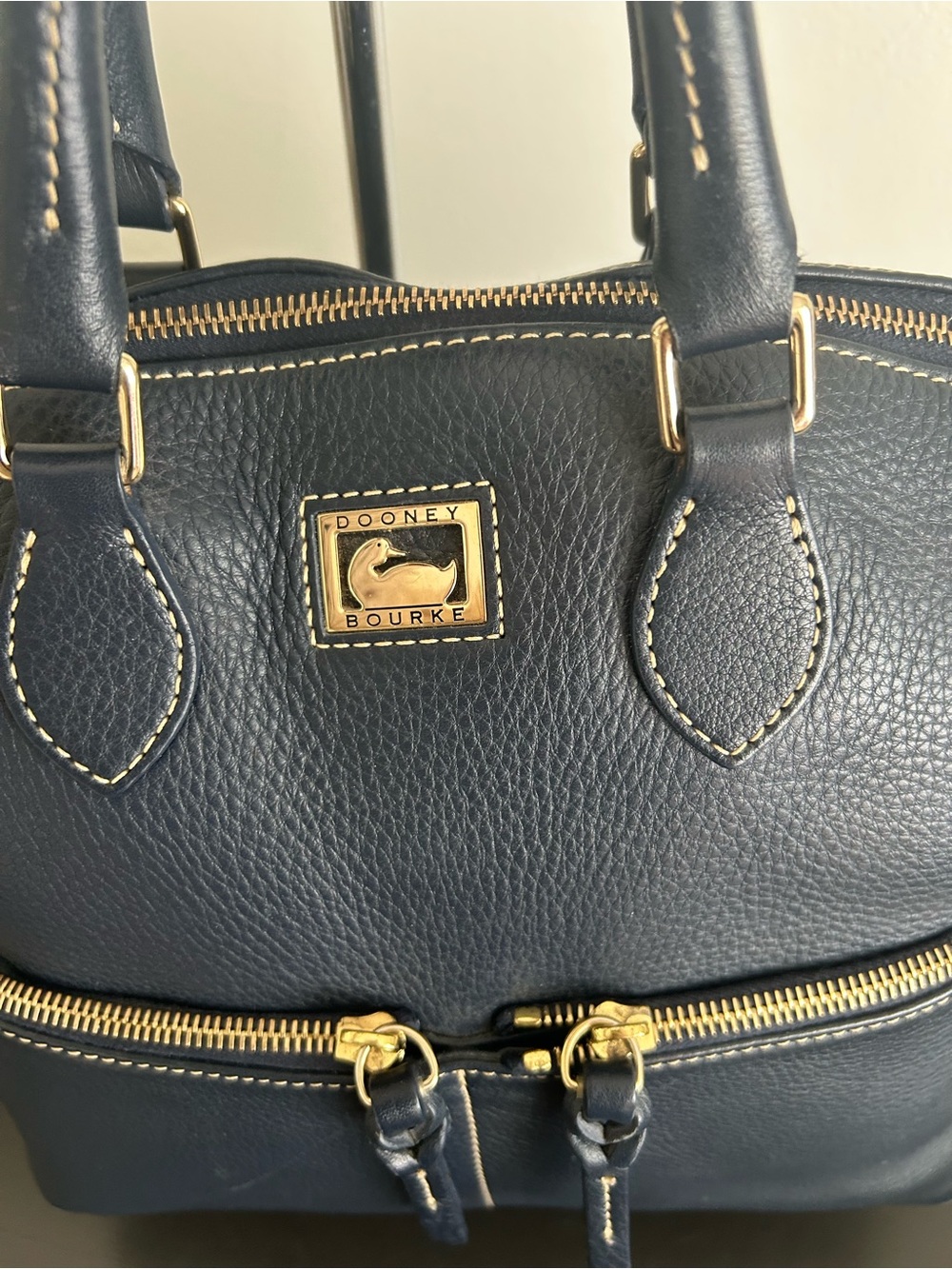 Dooney & Bourke Navy Pebble Leather Satchel Crossbody Bag Gold Hardware - Picture 7 of 14